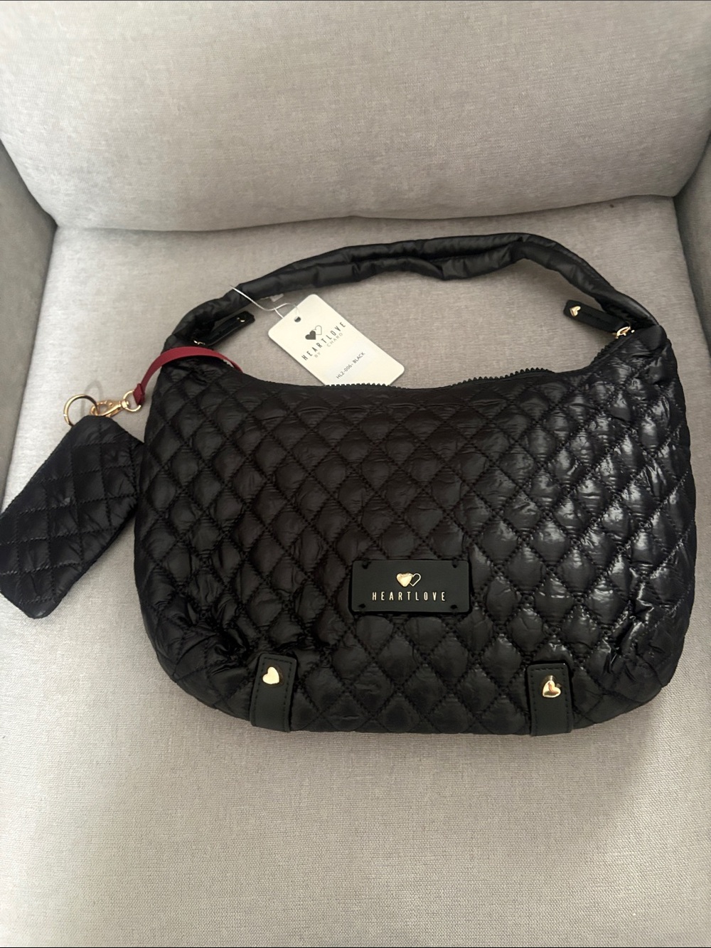 Quilted Black Shoulder Bag with Mini Pouch
